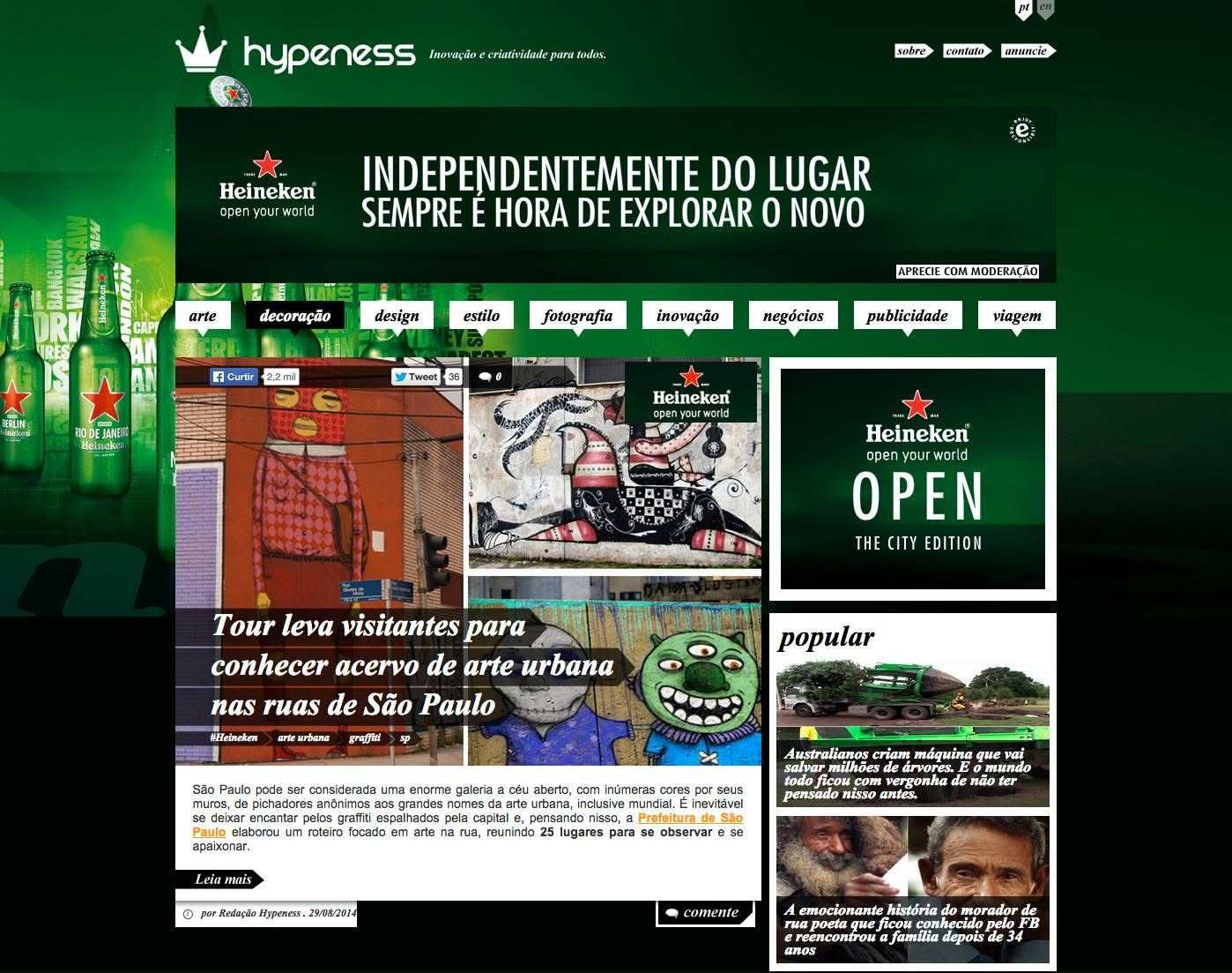 Heineken branded channel on Hypeness